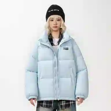 鸭鸭 美式高街复古条纹字母图案印花简约解构设计基础款休闲宽松舒适柔软潮流户外撞色保暖防寒防风运动通勤立领面包羽绒服 男女同款