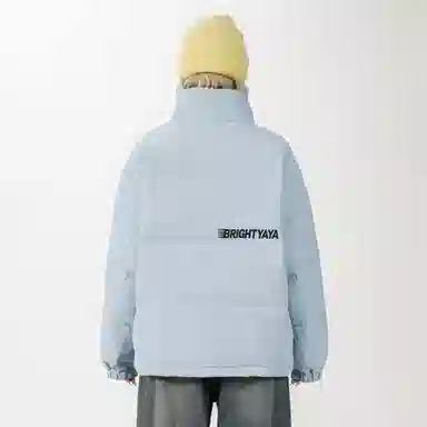 鸭鸭 美式高街复古条纹字母图案印花简约解构设计基础款休闲宽松舒适柔软潮流户外撞色保暖防寒防风运动通勤立领面包羽绒服 男女同款