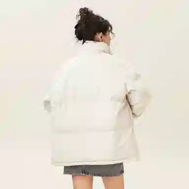 鸭鸭 舒适纯色拉链开合落肩长袖短款羽绒服 男女同款