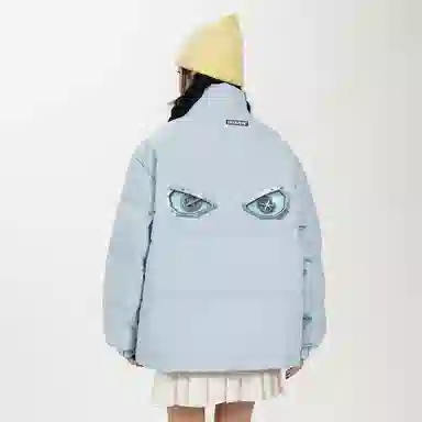 鸭鸭 学院风创意字母机械眼印花简约时尚设计运动休闲美式潮流户外通勤防风防寒蓬松舒适百搭保暖立领面包羽绒服 男女同款