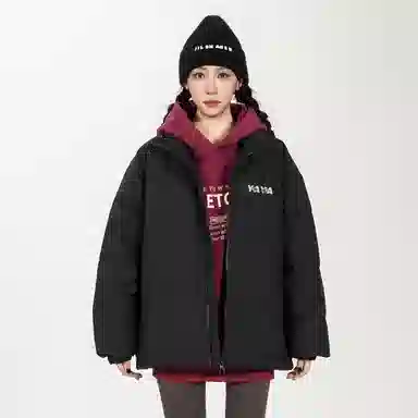 鸭鸭 学院风创意字母机械眼印花简约时尚设计运动休闲美式潮流户外通勤防风防寒蓬松舒适百搭保暖立领面包羽绒服 男女同款