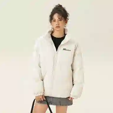 鸭鸭 舒适纯色拉链开合落肩长袖短款羽绒服 男女同款