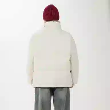 鸭鸭 舒适纯色拉链开合落肩长袖短款羽绒服 男女同款