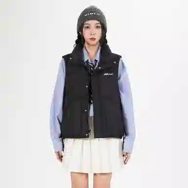 鸭鸭 美式基础款纯色品牌字母慵懒立领拉链防风大口袋厚款户外极寒保暖休闲百搭马甲羽绒服 女款