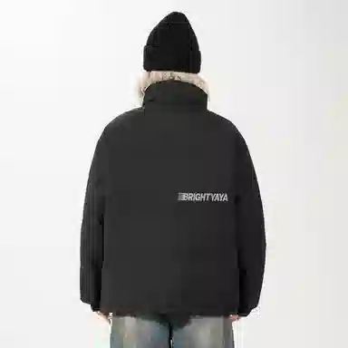 鸭鸭 美式高街复古条纹字母图案印花简约解构设计基础款休闲宽松舒适柔软潮流户外撞色保暖防寒防风运动通勤立领面包羽绒服 男女同款