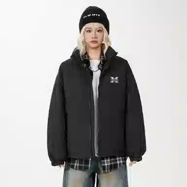 鸭鸭 经典暖冬系列 简约字母印花高级感青少年基础款拉链设计学生党好物宽松休闲百搭 防寒保暖显瘦立领羽绒服 男女同款