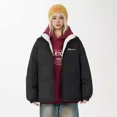 鸭鸭 舒适纯色拉链开合落肩长袖短款羽绒服 男女同款