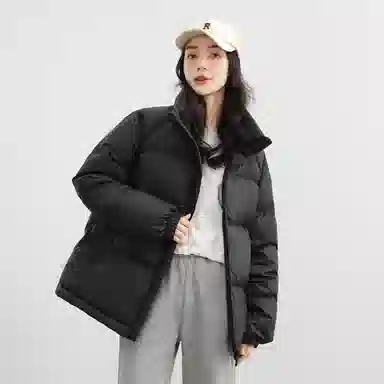 鸭鸭 纯色简约立领休闲长袖面包羽绒服 男女同款