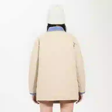 鸭鸭 牛仔拼接翻领撞色保暖防风宽松百搭潮流外套冬季羽绒服 女款