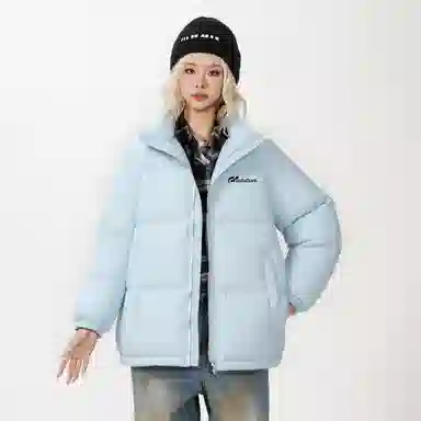 鸭鸭 舒适纯色拉链开合落肩长袖短款羽绒服 男女同款