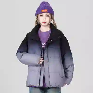 鸭鸭 云朵泡芙美式复古简约高街纯色基础宽松休闲低饱和多巴胺面包棉服保暖加厚百搭立领羽绒服 女款