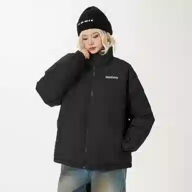 鸭鸭 趣味哥特字母印花加厚保暖休闲宽松立领无帽无性别面包服暗黑外套羽绒服 男女同款