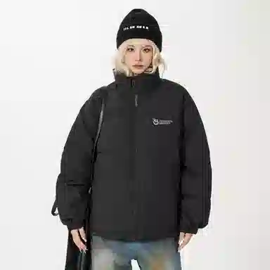 鸭鸭 经典暖冬系列 简约字母印花设计感青少年基础款纯色拉链套头学生党好物宽松休闲百搭防寒保暖显瘦小众立领羽绒服 男女同款