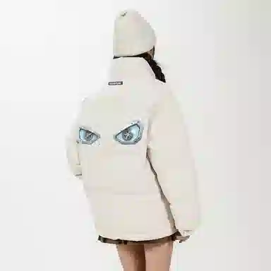 鸭鸭 学院风创意字母机械眼印花简约时尚设计运动休闲美式潮流户外通勤防风防寒蓬松舒适百搭保暖立领面包羽绒服 男女同款