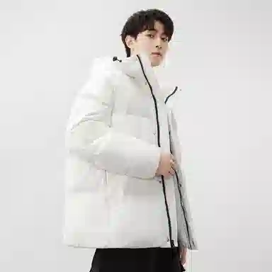 鸭鸭 户外防风纯色加厚保暖锁温连帽抗寒宽松拉链舒适面包服羽绒服 男女同款