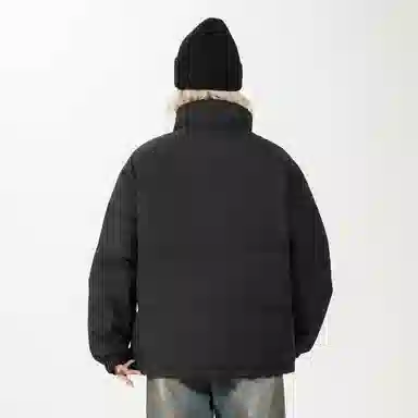 鸭鸭 基础款简约字母印花设计感青少年户外运动防风防水宽松休闲百搭舒适柔软立领高街面包保暖冬季羽绒服 男女同款