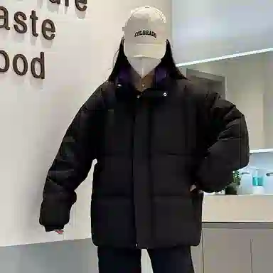 鸭鸭 纯色简约立领休闲长袖面包羽绒服 男女同款