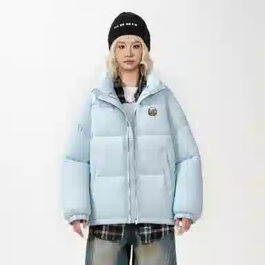 鸭鸭 美式纯色简约宽松休闲防风防寒保暖加厚鸭绒立领双面穿羽绒服 男女同款