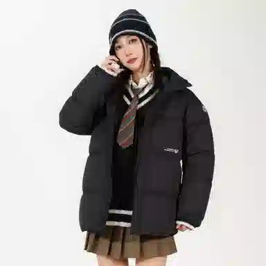 鸭鸭 冬季连帽外套经典袖标印花时尚设计潮流休闲百搭防风防寒户外运动通勤蓬松舒适保暖棉衣羽绒服 男女同款