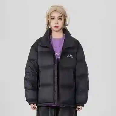 鸭鸭 经典暖冬系列 简约字母印花设计感青少年基础款学生党好物学院风纯色户外通勤防风保暖抗皱宽松休闲百搭拉链立领羽绒服 男女同款