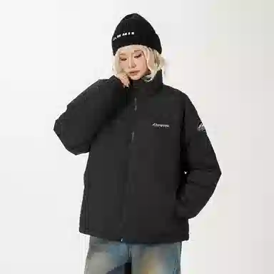 鸭鸭 基础款简约解构创意字母品牌厚板设计运动休闲山系潮流户外撞色防风防寒宽松百搭通勤无性别主义保暖立领棉衣羽绒服 男女同款