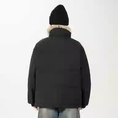 鸭鸭 创意笑脸字母刻字膜简约时尚设计运动休闲美式复古潮流户外撞色立领防风防寒宽松舒适百搭通勤保暖羽绒服 男女同款