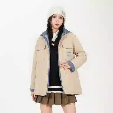 鸭鸭 字母宽松翻领长袖羽绒服 女款