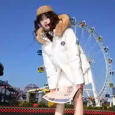 鸭鸭 美式复古风潮流可拆卸毛领加厚棉服短款版型耐磨面料保暖舒适时尚拉链学院风连帽外套显瘦潮流无性别宽松百搭长袖羽绒服 男女同款