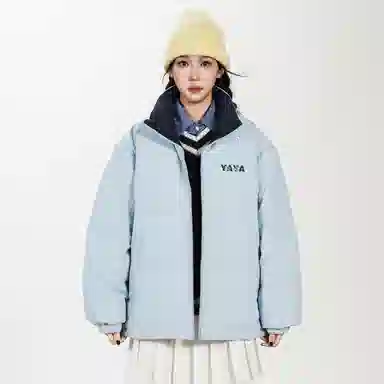 鸭鸭 学院风创意字母机械眼印花简约时尚设计运动休闲美式潮流户外通勤防风防寒蓬松舒适百搭保暖立领面包羽绒服 男女同款