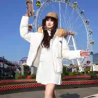 鸭鸭 美式复古风潮流可拆卸毛领加厚棉服短款版型耐磨面料保暖舒适时尚拉链学院风连帽外套显瘦潮流无性别宽松百搭长袖羽绒服 男女同款