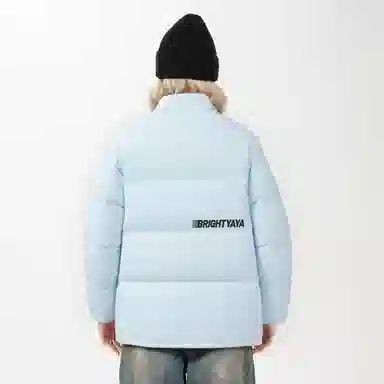 鸭鸭 美式高街复古条纹字母图案印花简约解构设计基础款休闲宽松舒适柔软潮流户外撞色保暖防寒防风运动通勤立领面包羽绒服 男女同款