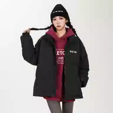 鸭鸭 学院风创意字母机械眼印花简约时尚设计运动休闲美式潮流户外通勤防风防寒蓬松舒适百搭保暖立领面包羽绒服 男女同款