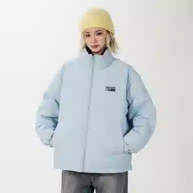 鸭鸭 美式高街复古条纹字母图案印花简约解构设计基础款休闲宽松舒适柔软潮流户外撞色保暖防寒防风运动通勤立领面包羽绒服 男女同款