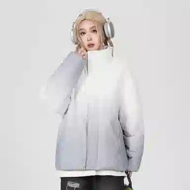 鸭鸭 云朵泡芙美式复古简约高街纯色基础宽松休闲低饱和多巴胺面包棉服保暖加厚百搭立领羽绒服 女款