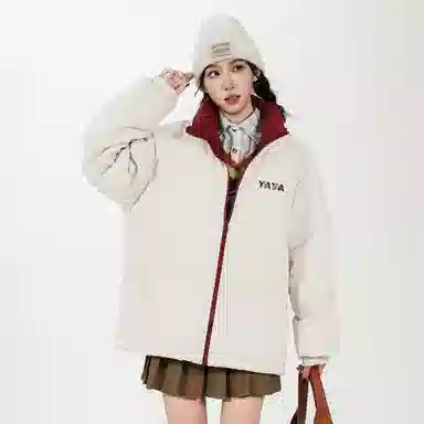 鸭鸭 学院风创意字母机械眼印花简约时尚设计运动休闲美式潮流户外通勤防风防寒蓬松舒适百搭保暖立领面包羽绒服 男女同款