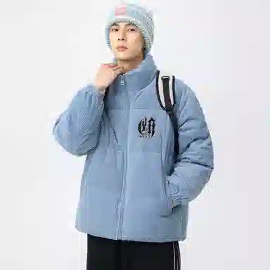 鸭鸭 鸭绒加厚保暖休闲宽松立领无帽玉米粒羽绒服 男女同款