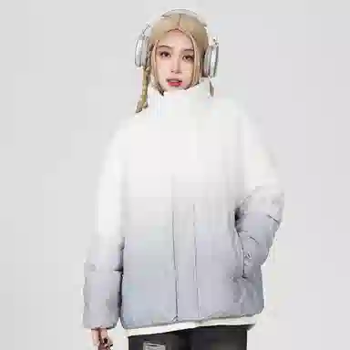 鸭鸭 云朵泡芙美式复古简约高街纯色基础宽松休闲低饱和多巴胺面包棉服保暖加厚百搭立领羽绒服 女款