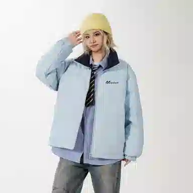 鸭鸭 舒适纯色拉链开合落肩长袖短款羽绒服 男女同款