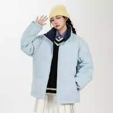 鸭鸭 美式幻影渐变新年战袍加厚保暖鸭绒休闲宽松立领短款无帽暗黑外套羽绒服 男女同款