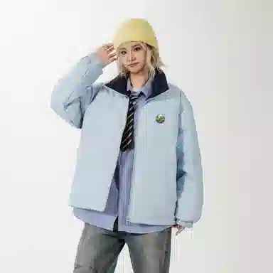 鸭鸭 美式纯色简约宽松休闲防风防寒保暖加厚鸭绒立领双面穿羽绒服 男女同款