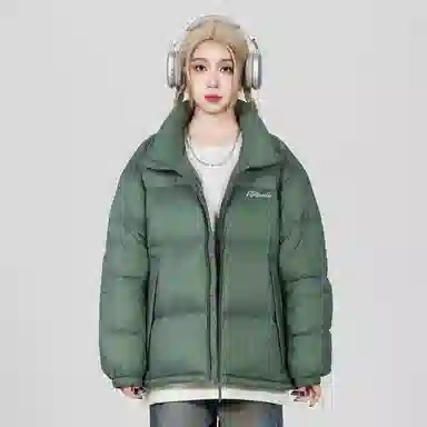 鸭鸭 简约字母印花宽松休闲时尚百搭舒适柔软立领面包羽绒服 男女同款