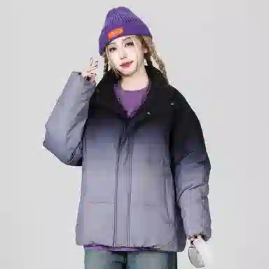 鸭鸭 云朵泡芙美式复古简约高街纯色基础宽松休闲低饱和多巴胺面包棉服保暖加厚百搭立领羽绒服 女款