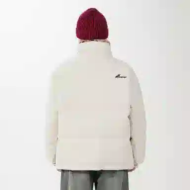 鸭鸭 美式字母基础款简约撞色拼接创意设计高级氛围感潮流户外撞色防风防寒休闲宽松百搭通勤无性别主义保暖立领面包羽绒服 男女同款