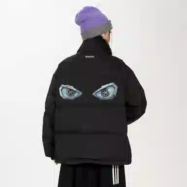 鸭鸭 学院风创意字母机械眼印花简约时尚设计运动休闲美式潮流户外通勤防风防寒蓬松舒适百搭保暖立领面包羽绒服 男女同款