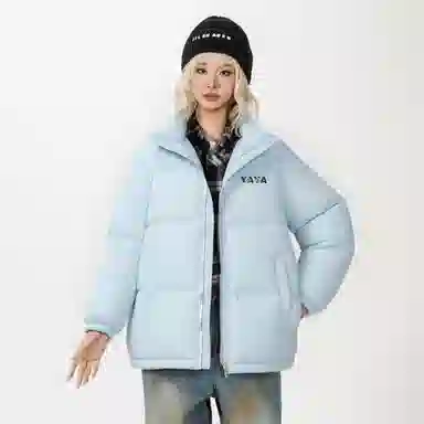 鸭鸭 学院风创意字母机械眼印花简约时尚设计运动休闲美式潮流户外通勤防风防寒蓬松舒适百搭保暖立领面包羽绒服 男女同款