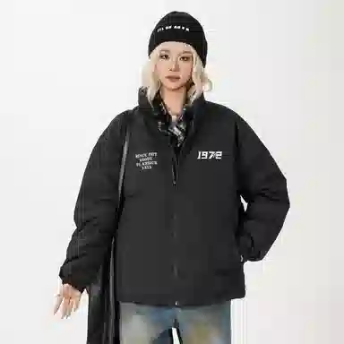鸭鸭 保暖加厚防寒休闲立领宽松户外无性别面包服暗黑羽绒服外套 男女同款
