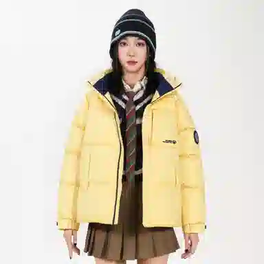 鸭鸭 冬季连帽外套经典袖标印花时尚设计潮流休闲百搭防风防寒户外运动通勤蓬松舒适保暖棉衣羽绒服 男女同款