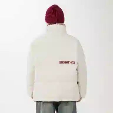 鸭鸭 美式高街复古条纹字母图案印花简约解构设计基础款休闲宽松舒适柔软潮流户外撞色保暖防寒防风运动通勤立领面包羽绒服 男女同款