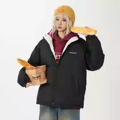 鸭鸭 基础款简约解构创意字母品牌厚板设计运动休闲山系潮流户外撞色防风防寒宽松百搭通勤无性别主义保暖立领棉衣羽绒服 男女同款