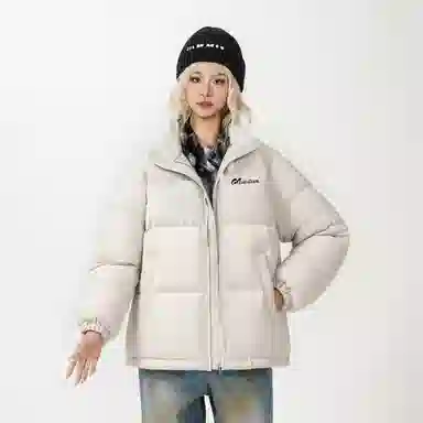 鸭鸭 舒适纯色拉链开合落肩长袖短款羽绒服 男女同款